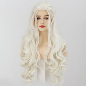 الشعر الاصطناعي الموجي الطويل مع الضفائر ل Daenerys Targaryen Cosplay Cosplay Cosplay (Light Blonde)
