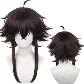 Amine Cosplay Wig, Brown Short Straight Hair Wigs with Bangs for Woman and Man Halloween, Comic Con, Cosplay Show