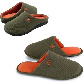 Set of 2 Pairs - Men's Size 13-14, Original Two-Tone Memory Foam Slipper (Hunter Green) Campground Memory Foam Down Slipper (Hunter Green)