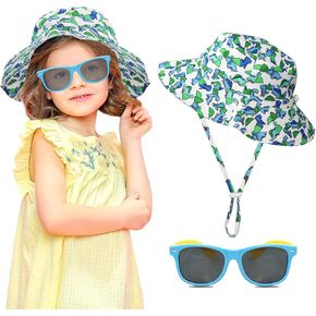 Sun Hat & Sunglasses Set, UPF 50+ Sun Protection Bucket Hat Toddler Beach Hat Summer Hat Glasses for Outdoor