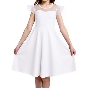 Hilinker Girls Summer Dress Ruffle Sleeve Mesh A Line Casual Party Cute Dresses