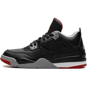 Nike Jordan 4 "Bred Reacted" ما قبل المدرسة حجم 1y أسود/حريق أحمر سمنت رمادي (BQ7669-006)