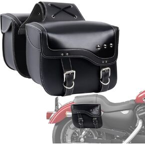 30L Motorcycle Saddlebags Waterproof PU Leather Storage for Harley Sportster Softail Dyna Honda Shadow & More | Quick-Install Design with Reinforced Straps | Universal Fit Large Capacity Luggage Bags