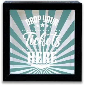 Ticket Shadow Box with Slots, Drop You Tickets Here Boxes Frame 8x8 Inches Decor for Theater Home, Keep Sake Box for Memories, Movie Concert Ticket Stub Holder, Tickets Boxes Display Cases -07