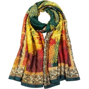 Large Silk Feeling Scarf Fashion Stain Scarves for Women Lightweight Sunscreen Floral Shawl Wraps