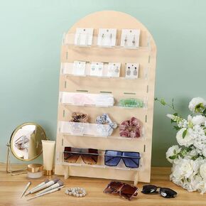 5 Tiers Wooden Jewelry Earring Display for Vendors 26.97" x 15.75" adjustable Jewelry Stand Display Organizer Sticker Holder for Earring, Necklace, Bracelet, Greeting Card Selling