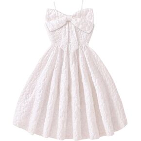SHENHE Girl's Big Bow Textured Cami Dress Spaghetti Strap Flared Flowy Birthday Party Dress
