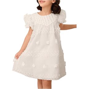 SOLY HUX Toddler Girl's Summer Dresses Puff Short Sleeve Pearl A Line Flowy Birthday Short Dress
