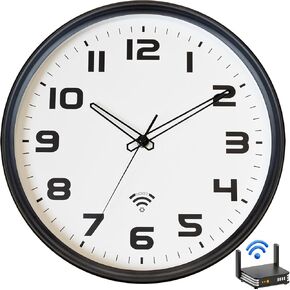 OCEST Wall Clock 12Inch Auto DST - Analog Wi-Fi Wall Clock - Sets Automatically - Easy to Read - Silent Battery Operated for Living Room Bedroom Office
