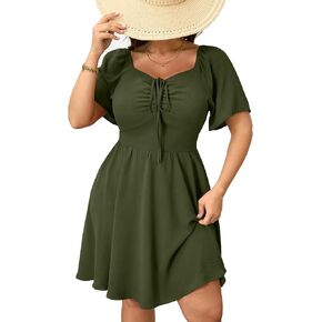 RWJ Women Plus Size Summer Dress Short Sleeve Tie Front Sweetheart Neck Wrap A-Line Casual Mini Wedding Guest Dresses 2025 in Kuwait