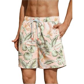 Men's Swim Trunks Plants Graphic Drawstring Waist Beach Shorts Quick Dry Board Shorts with Pocket