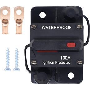 HiSport 100A AMP Circuit Breaker Fuse Holder w/Manual Reset Switch Waterproof DC 12-48V Compatible with Boat Trolling Motor Marine ATV Trailer Vehicles Stereo Audio Electronic Battery Solar System