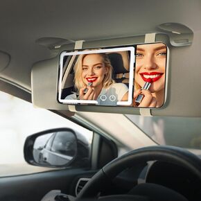 Car Sun Visor Vanity Mirror,Rechargeable Led Makeup Mirror with 3 Light Modes,Dimmable Touch Screen,Side with triple magnification mirror image,Gifts for Women Girl.(White)