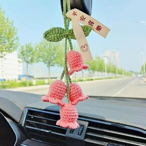 زخرفة شنقا للسيارة ، crochet convallaria view view mirror decoration ، مرآة معلقة بالسيارة الإكسسوارات الداخلية للسيارة الخلفية المرآة ، شنق البستنة (الأزرق) in Kuwait