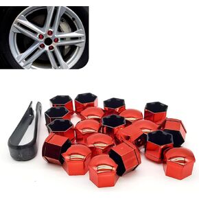 20 PCS Wheel Nut Cover, Hexagonal Tire Screw Dust and Rust Proof Protective Cap with Puller, Perfect Fit Plug-in Tire Bolt Personalized Decorative Accessories, for Most Cars Trucks (Red)