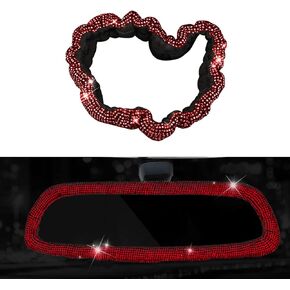 Bling Car Rearview Mirror Cover, Women's Full Drill Head Pillow Cover, Crystal Rhinestone Bling Car Interior Accessories for Women Universal Fit - white