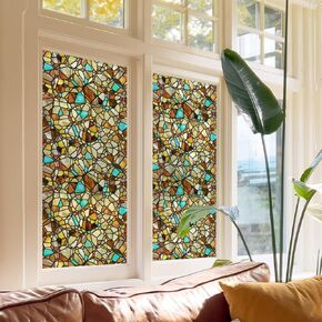 Funlife Original Privacy Privacy Window Window Window Film ، نافذة متشابكة من جانب واحد تتساقط مناسبة للدخول ، ديكور الأبواب الزجاجية القابلة لإعادة الاستخدام ، والأحجار الخشبية المصفر ، 16.93 "x118"
