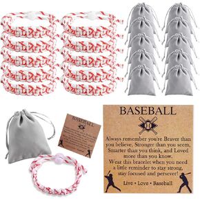 10 Set Baseball Bracelet Card With Velvet Bags, End of Year Students Graduation Gift Adjustable Braided Sports Bracelet Wristbands Inspirational Sport Accessories Gifts Baseball Team Player Fans Teens Men Birthday Jewelry for Party Favors