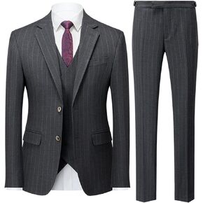 UNINUKOO Mens 3 Piece Suits Pinstripe Slim Fit Peak Lapel Formal Dinner Casual Wedding Tuxedo