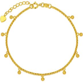 18K Real Gold Women Bracelet, Yellow Gold Diamond Cut Balls Bracelet Italian Mesh Link Chain Bracelet Jewelry Giftd for Her, Wife, Mom, 6.5" - 7.5"