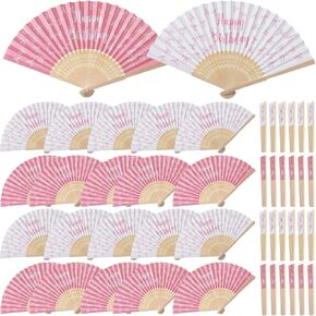 Weysat 24 Pcs Pink Bow Happy Birthday Handheld Fans Coquette Bow Party Favors Folding Pink Handheld Fan Decor for Women Girls Birthday Party Supplies