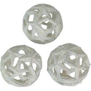 Fancy That Set of 3 Weathered White Resin Decorative Starfish Orbs - 4 Inches in Diameter - Perfect for Beach-Themed Home Decor, Centerpieces, or Accent Pieces