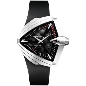 Hamilton Watch Ventura XXL Auto | Swiss Made | 45.5mm x 46mm Stainless Steel Case | Black Dial Analog Watch | Black Rubber Strap (Model: H24655331)