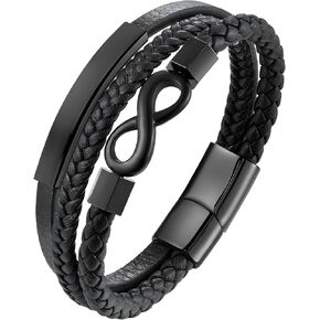 Infinity Leather Bracelet for Men, Multi-Layer Braided Mens Cuff Bracelets with Stainless Steel Clasp Anniversary Father's Day Birthday Christmas Jewelry Gifts for Him
