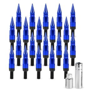 muge racing M14x1.5 Wheel Bolts 20 PCS, Ball Seat Lug Bolt with Aluminum Pointed Cap, Anti-Theft, Compatible for Tesla, Mercedes-Benz, Volkswagen, Audi, Land Rover, 2 Socket Included, Blue