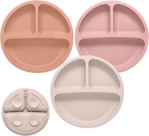 Eascrozn Suction Plates for Baby 3 pack, Stay Put Divided Toddler Plates, 100% Food Grade Silicone Baby Plates, BPA Free, Baby Feeding Supplies, Microwave & Dishwasher Safe in Saudi Arabia