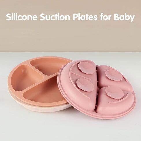 Eascrozn Suction Plates for Baby 3 pack, Stay Put Divided Toddler Plates, 100% Food Grade Silicone Baby Plates, BPA Free, Baby Feeding Supplies, Microwave & Dishwasher Safe in Saudi Arabia
