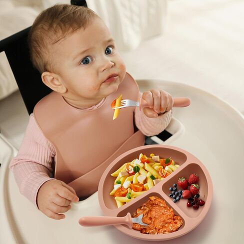 Eascrozn Suction Plates for Baby 3 pack, Stay Put Divided Toddler Plates, 100% Food Grade Silicone Baby Plates, BPA Free, Baby Feeding Supplies, Microwave & Dishwasher Safe in Saudi Arabia