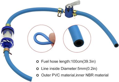 Double layer 1meter/39in Carburetor Oil Hose Tube Replacement Reusable Fuel Filter Valve Switch Hose Clamp for ATV Taotao Scooter Pit Dirt Bike Go Kart Moped Motorcycle chainsaw Parts ect. (blue) in Kuwait