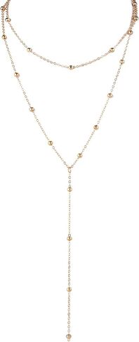 Long Layered Necklace for Women, Trendy Lariat Y-Shaped Drop Necklaces Simple Beaded Chain Pendant Necklace Fashion Jewelry Gift in Saudi Arabia