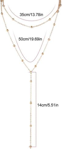 Long Layered Necklace for Women, Trendy Lariat Y-Shaped Drop Necklaces Simple Beaded Chain Pendant Necklace Fashion Jewelry Gift in Saudi Arabia