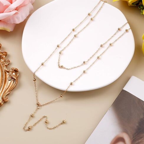 Long Layered Necklace for Women, Trendy Lariat Y-Shaped Drop Necklaces Simple Beaded Chain Pendant Necklace Fashion Jewelry Gift in Saudi Arabia