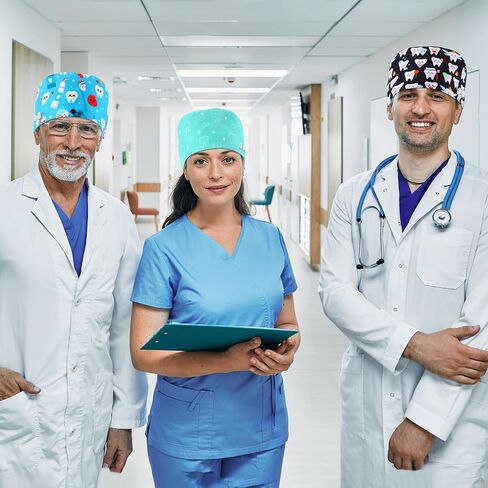 12 Pcs Working Caps for Women Adjustable Nurse Scrub Cap Elastic Dentist Scrub Hats Multicolored Teeth Pattern Working Hats Bulk with Button and Sweatband for Men in Saudi Arabia
