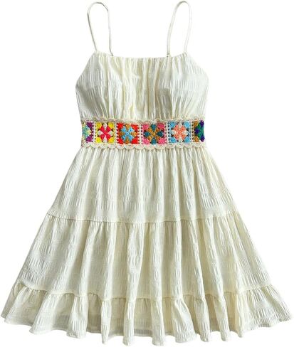 Girl's Floral Embroidery Tiered Summer Dress Sleeveless Ruffle A Line Flowy Short Dress Sundress in Saudi Arabia