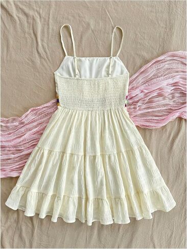 Girl's Floral Embroidery Tiered Summer Dress Sleeveless Ruffle A Line Flowy Short Dress Sundress in Saudi Arabia