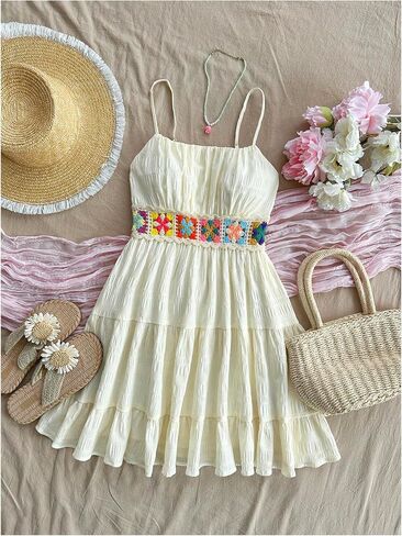 Girl's Floral Embroidery Tiered Summer Dress Sleeveless Ruffle A Line Flowy Short Dress Sundress in Saudi Arabia