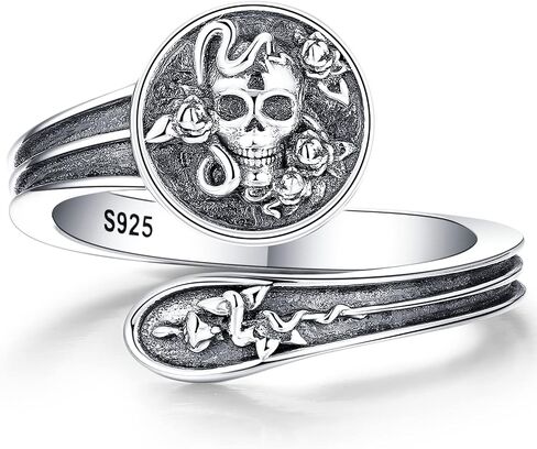 ZLILIJAN Skull Ring 25 Sterling Silver Couple Spoon Rings Gothic Skeleton Rose Adjustable Ring Halloween Cocktail Vintage Jewelry Gift for Women Wife Girlfriend in Kuwait