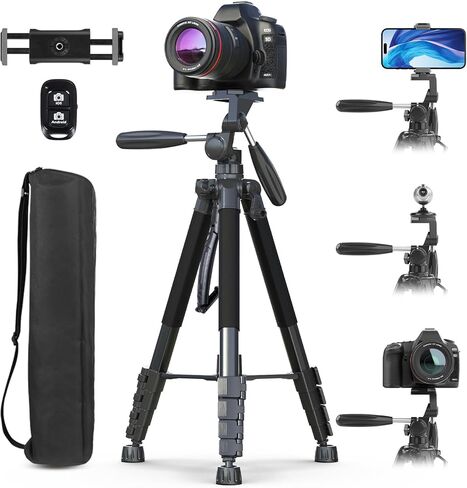 UBeesize 67" Camera Tripod with Travel Bag, Cell Phone Tripod with Wireless Remote and Phone Holder, Compatible with All Cameras, Cell Phones, Projector, Webcam, Spotting Scopes in Saudi Arabia