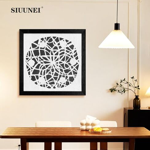 Siuunei 10x10 جدار مؤطر فن الديكور ريفي معلق ، تجريدي حديث تجريدي لوحات الورق المصنوع يدويًا ، مكتب/غرفة نوم/مطبخ/مزرعة/غرفة معيشة دائرة سوداء. in Kuwait