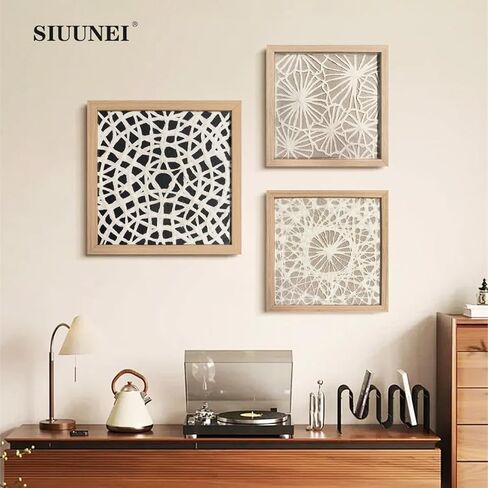 SIUUNEI 10x10 Framed Wall Art Rustic Decor Wall Hanging,Modern Abstract Aesthetic Rice Paper Handmade Paintings,Office/Bedroom/Kitchen/Farmhouse/Living Room Decor-Circle Black Box in Kuwait