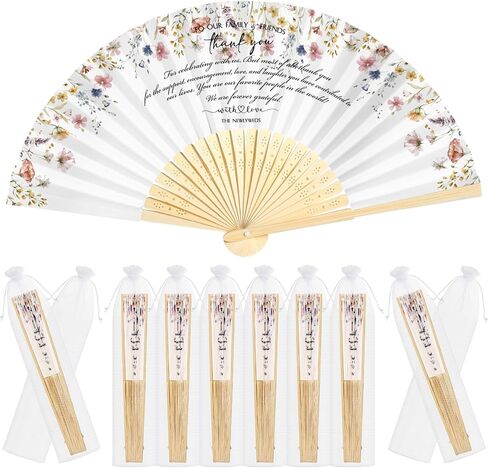 30 Pcs Wedding Favors for Guests Bulk Silk Folding Bamboo Hand Fan with Organza Bags Large Hand Held Fans Thank You Gifts for Classy Bridal Shower Decoration Souvenirs(Wildflower) in Kuwait