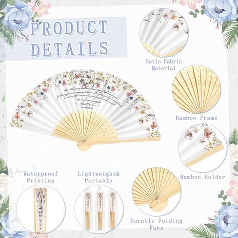 30 Pcs Wedding Favors for Guests Bulk Silk Folding Bamboo Hand Fan with Organza Bags Large Hand Held Fans Thank You Gifts for Classy Bridal Shower Decoration Souvenirs(Wildflower) in Kuwait