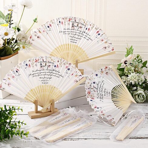 30 Pcs Wedding Favors for Guests Bulk Silk Folding Bamboo Hand Fan with Organza Bags Large Hand Held Fans Thank You Gifts for Classy Bridal Shower Decoration Souvenirs(Wildflower) in Kuwait