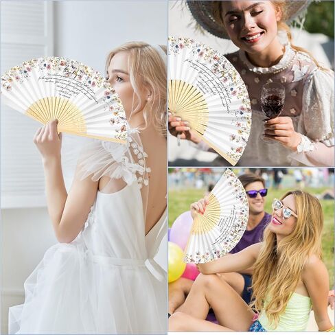 30 Pcs Wedding Favors for Guests Bulk Silk Folding Bamboo Hand Fan with Organza Bags Large Hand Held Fans Thank You Gifts for Classy Bridal Shower Decoration Souvenirs(Wildflower) in Kuwait
