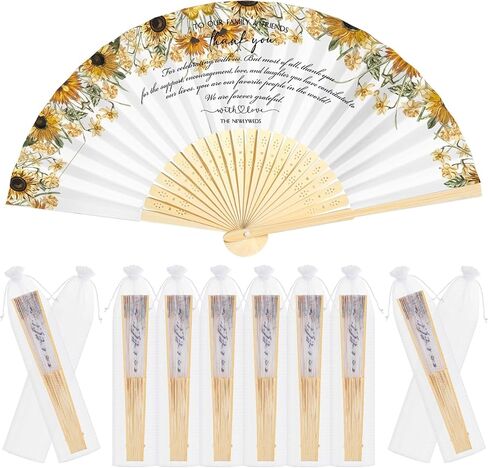 30 Pcs Wedding Favors for Guests Bulk Silk Folding Bamboo Hand Fan with Organza Bags Large Hand Held Fans Thank You Gifts for Classy Bridal Shower Decoration Souvenirs(Wildflower) in Kuwait