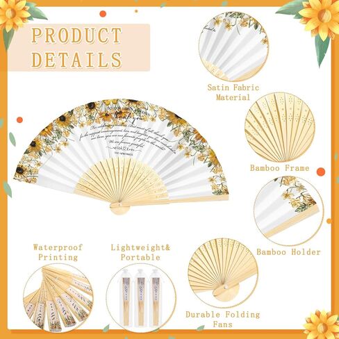 30 Pcs Wedding Favors for Guests Bulk Silk Folding Bamboo Hand Fan with Organza Bags Large Hand Held Fans Thank You Gifts for Classy Bridal Shower Decoration Souvenirs(Wildflower) in Kuwait